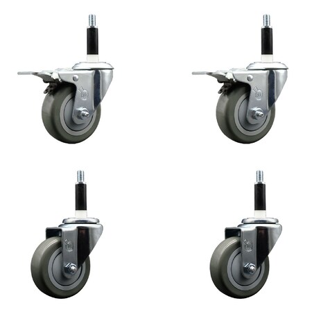 Service Caster 3.5'' Gray Poly Swivel 7/8'' Expanding Stem Caster Set 2 Total Lock Brakes, 4PK SCC-EXTTL20S3514-PPUB-2-S-2-78